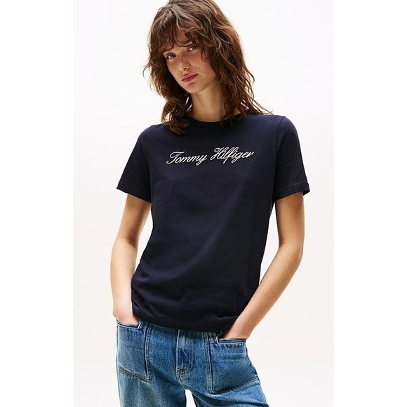 Tommy Hilfiger Tops - Tommy Hilfiger Women's Short Sleeve Crew Logo Cursive T-Shirt in Navy XLarge‎